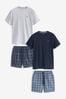 Navy Blue/Grey Check Lightweight Short Pyjama Sets 2 Pack
