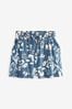 Blue Leopard Print Jersey Lace Trim Shorts, Regular