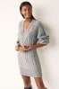 Grey Cable V-Neck Knit Dress, Regular