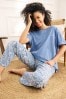 Morris & Co Blue Floral Cotton Short Sleeve Pyjamas, Regular