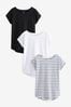 Black/White/Stripe Cap Sleeve T-Shirts 3 Pack, Regular