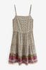 Ecru Woodblock Mini Tiered Cami Summer Dress, Regular
