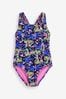 Pink/Black Marble Sports Cross-Back Swimsuit (3-16yrs)