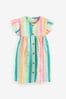Regenbogenfarben gestreift - Baumwoll-Kleid mit Rüschenärmeln (3 Monate bis 8 Jahre)