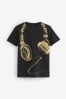 Black/Gold Headphones Short Sleeve Graphic T-Shirt (3-16yrs)