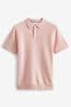 Pink Textured Knitted Polo Shirt