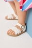 White Leather Standard Fit (F) Leather Woven Ankle Strap Sandals, Standard Fit (F)
