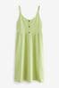 Lime Green Button Down Cotton Cami Summer Cate Dress, Regular