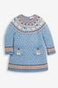 JoJo Maman Bébé Blue Snowman Fair Isle Knitted Dress