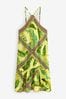 Green Tropical Leaf Printed Slip Dress