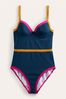 Boden Blue Panelled Cup-Size Swimsuit