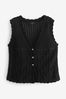 Black Crochet Gem Button Vest