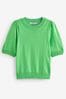 Green Crew Neck Short Sleeve Knitted Top, Regular