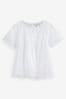 White Short Sleeve Broderie T-Shirt, Regular