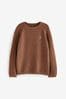 Tan Brown With Stag Textured Crew Jumper (3-16yrs)