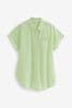 Green Short Sleeve Shirt With Linen, Regular