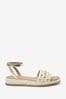 White Extra Wide Fit Forever Comfort® Leather Platform Sandals with Woven Detail, Extra Wide Fit