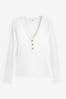 White Long Sleeve Ribbed Henley Button Top