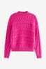 Pink - Pullover mit Stehkragen und Zopfmuster