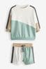 Mineralgrün/Weiß - Set mit Sweatshirt und Shorts im Farbblockdesign (3 Monate bis 7 Jahre)