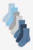Blue/Navy Cotton Rich Fine Rib Socks 7 Pack