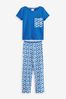 Blau mit Schildkrötenmotiv - Kurzärmeliger Baumwoll-Pyjama