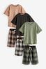 Black/Khaki/Blush Woven Check Short Pyjamas 3 Pack (3-16yrs)