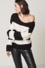 Black/White Off The Shoulder Relaxed Jumper