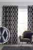 Navy Blue Collection Luxe Heavyweight Geometric Cut Velvet Blackout/Thermal Eyelet Curtains, Blackout/Thermal