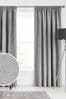 Silver Grey Heavyweight Chenille Pencil Pleat Super Thermal Curtains, Super Thermal