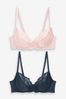 Navy Blue/Pink Non Pad Full Cup Bras 2 Pack