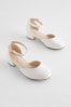 White Satin (Stain Resistant) Occasion Ankle Strap Low Heel Shoes