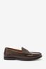 Brown Leather Regular Fit Leather Penny Loafers, Regular Fit