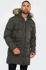 Threadbare Khaki Green Showerproof Longline Padded Parka Coat