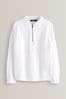 White Textured Knit Zip Neck Long Sleeve Polo Shirt (3-16yrs)