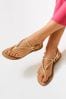 Gold Regular/Wide Fit Forever Comfort® Leather Plait Toe Post Flat Sandals, Regular/Wide Fit