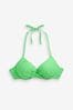 Grün mit geometrischen Muster - Wattiertes Bikini-Oberteil mit tiefem Ausschnitt und Bügeln