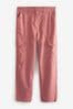 Pink Linen Blend Cargo Taper Trousers, Regular