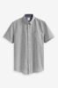 Charcoal Grey Linen Blend Short Sleeve Shirt, Regular
