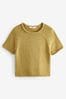 Salbeigrün - Gestricktes T-Shirt mit Rollsäumen, 100 % Baumwolle