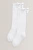 White Cotton Rich Bow Knee High School Socks 2 Pack