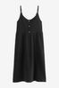 Black Button Down Cotton Cami Summer Dress, Petite