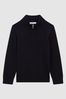Reiss Navy Blackhall 3-9 yrs Merino Wool Zip-Neck Jumper, 3-9 yrs