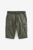 Khaki Green Long Length Belted Cargo Shorts