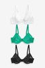 Black/Green/White Non Pad Plunge DD+ Non Pad Plunge Lace & Mesh Bras 3 Pack