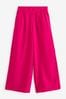 Pink Linen Blend Wide Leg Trousers, Regular