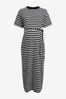Black and White Stripe Maternity Short Sleeve Jersey Midi Dress