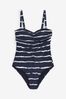 Navy Tie Dye Tummy Control Ruched Bandeau Swimsuit, Regular