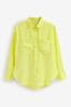 Bright Yellow 100% Linen Long Sleeve Curved Hem Shirt