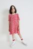 Red Ditsy Ruched Sleeve Dress (3-16yrs)